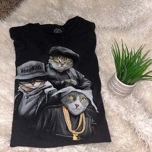 50% off w♥️ k7 THUG LIFE 3 BAD CATS MENS DOM GRAPHIC PRINT T-Shirt Black XL